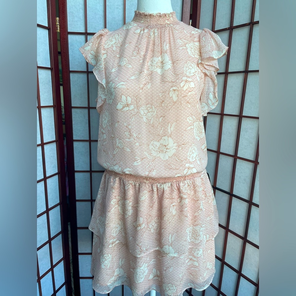 Textured Floral Smocked Flutter Sleeve Dress